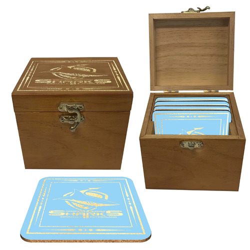 Cronulla Sharks NRL Cork Coaster Gift Set Pack in Wooden Box (Set of 4)