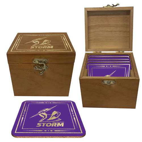 Melbourne Storm NRL Cork Coaster Gift Set Pack in Wooden Box (Set of 4)