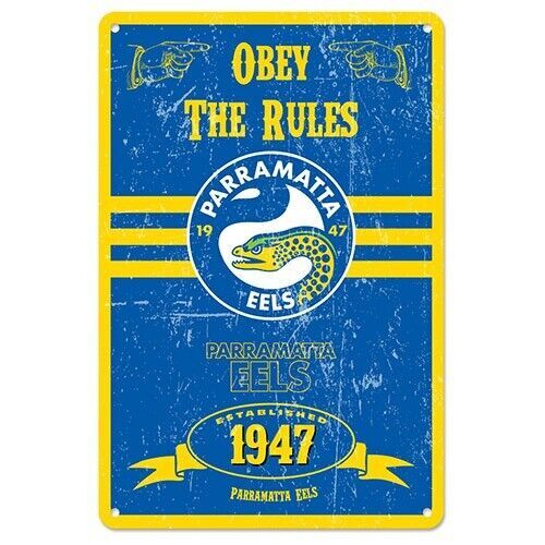 Official NRL Parramatta Eels Obey The Rules Retro Metal Sign Decoration