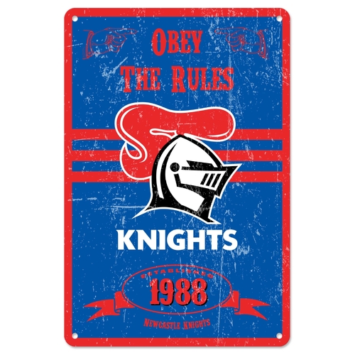 Newcastle Knights NRL Obey The Rules Retro Metal Tin Sign Decoration