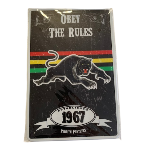 Official NRL Penrith Panthers Obey The Rules Retro Metal Sign Decoration