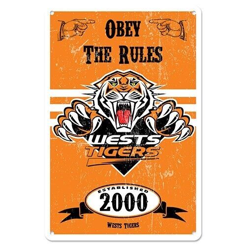 Official NRL West Tigers Obey The Rules Retro Metal Sign Decoration (NEW LOGO)