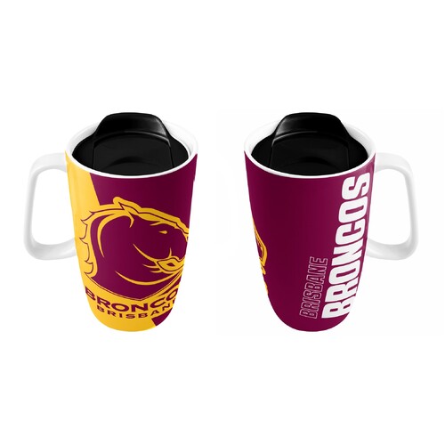 Brisbane Broncos NRL Team Ceramic Travel Coffee Cup Mug with Handle! 