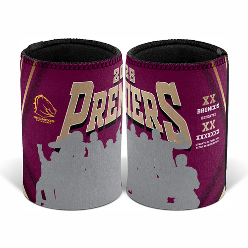 Brisbane Broncos NRL 2025 Premiers Celebration Stubby Holder Can Cooler P2! PRESALE!