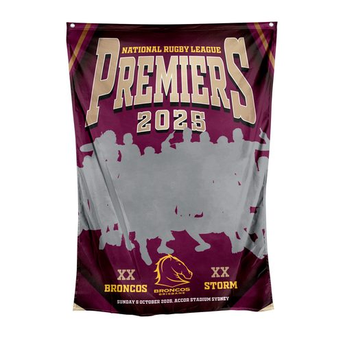 Brisbane Broncos NRL 2025 Premiers Celebration Photo Wall Flag P2! PRESALE!