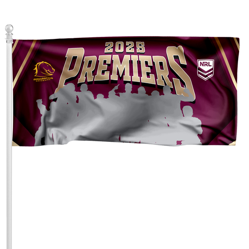 Brisbane Broncos NRL 2025 Premiers Celebration Photo Pole Flag P2! PRESALE!