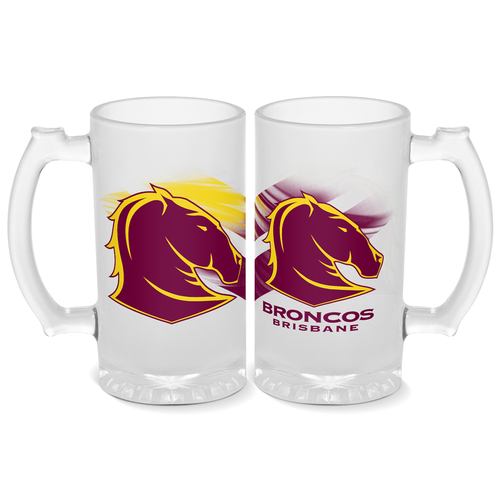 Brisbane Broncos NRL Frosted Stein Glass!