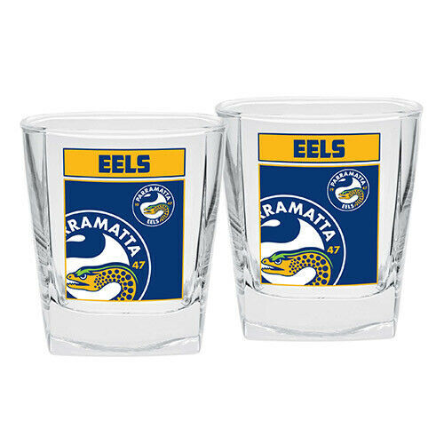Parramatta Eels NRL Team Logo Drink Spirit Scotch Glasses (Set of 2) MINOR FAULT