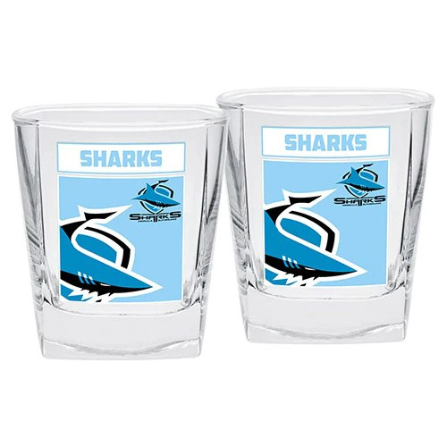 Cronulla Sharks NRL Team Logo Drink Spirit Scotch Glasses (Set of 2)