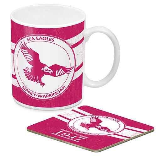 Manly Sea Eagles NRL Heritage Ceramic Cup Mug & Coaster Gift Set