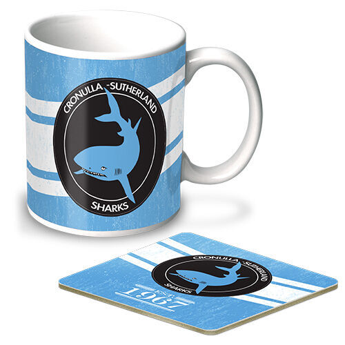 Cronulla Sharks ARL NRL Heritage Ceramic Coffee Cup Mug & Cork Coaster Gift Set