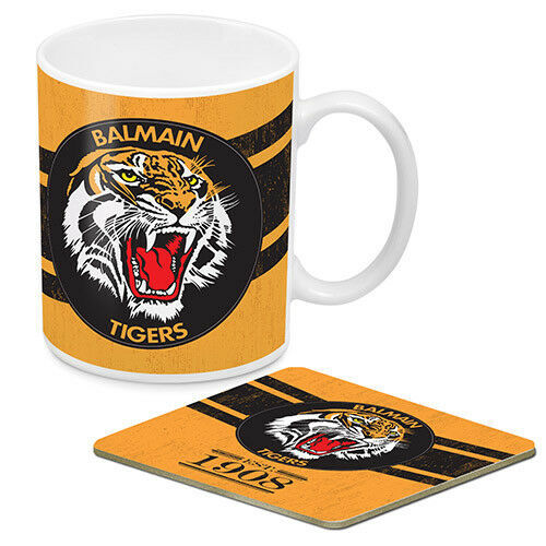 Wests Balmain Tigers ARL NRL Heritage Ceramic Cup Mug & Coaster Gift Set