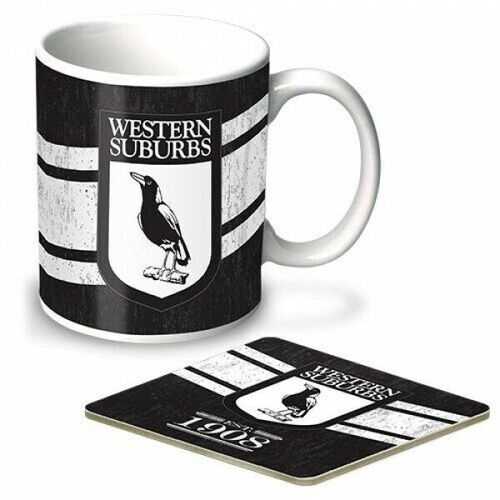 Western Suburbs Magpies ARL NRL Heritage Ceramic Cup Mug & Coaster Gift Set