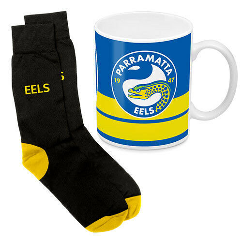 Parramatta Eels NRL Ceramic Coffee Cup Mug & Socks Gift Set