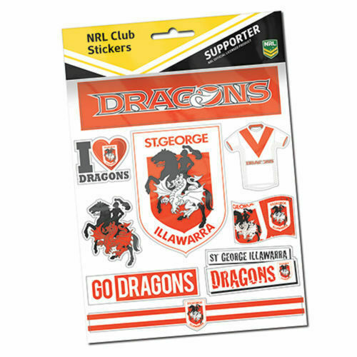St George Dragons Official NRL Deluxe Club Stickers Sticker Sheet Pack