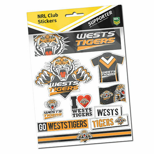 West Tigers Official NRL Deluxe Club Stickers Sticker Sheet Pack