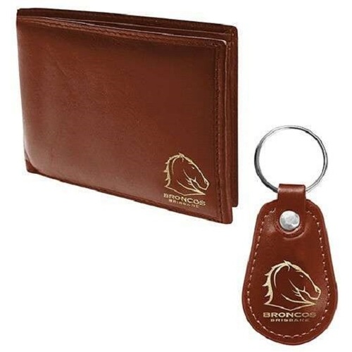 Official NRL Brisbane Broncos Wallet + Keychain Keyring Gift Set Pack