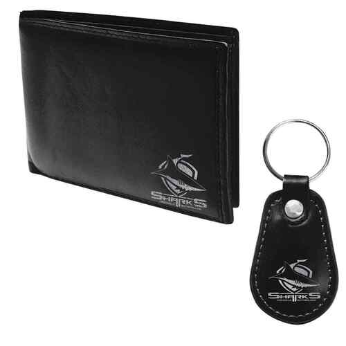 Official NRL Cronulla Sharks Wallet + Keychain Keyring Gift Set Pack