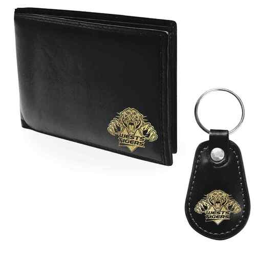 Official NRL West Tigers Wallet + Keychain Keyring Gift Set Pack