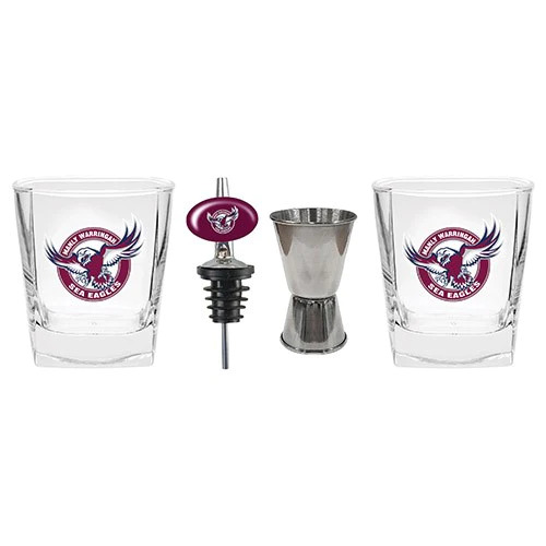 Manly Sea Eagles NRL Spirit Glass & Jigger Pourer Gift Pack (Set of 2)
