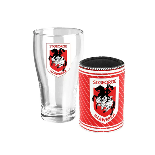 St George Illawarra Dragons NRL Heritage Team Logo Pint Beer Glass & Cooler Gift Set!