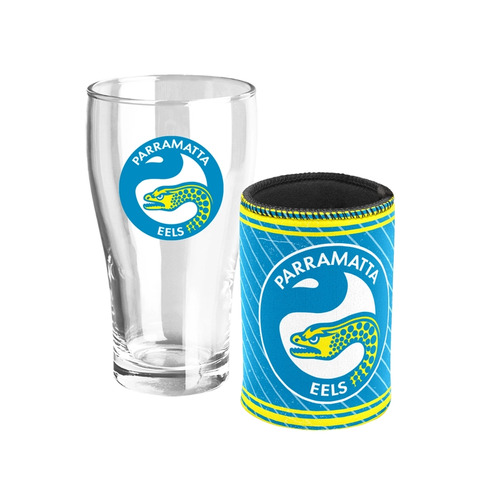 Parramatta Eels NRL Heritage Team Logo Pint Beer Glass & Cooler Gift Set!
