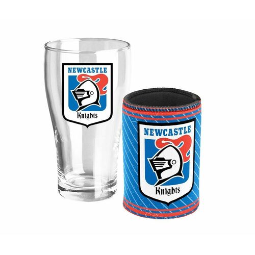 Newcastle Knights NRL Heritage Team Logo Pint Beer Glass & Cooler Gift Set!