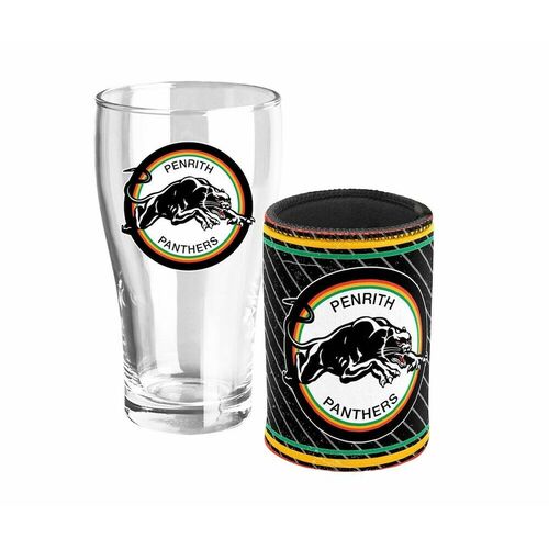 Penrith Panthers NRL Heritage Team Logo Pint Beer Glass & Cooler Gift Set!