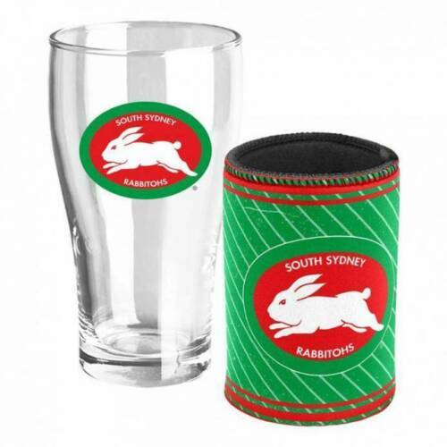 South Sydney Rabbitohs NRL Heritage Team Logo Pint Beer Glass & Cooler Gift Set!