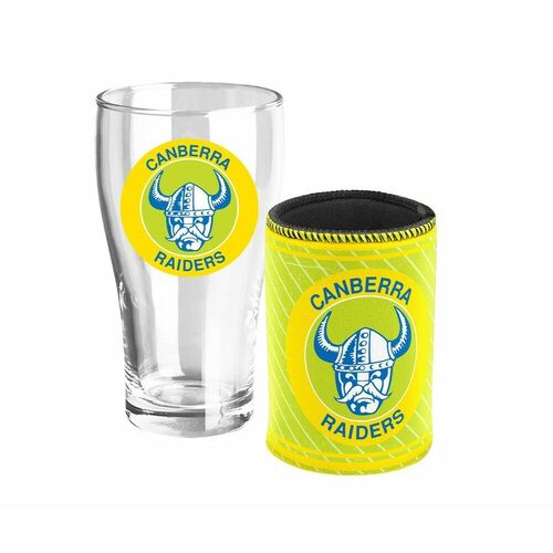 Canberra Raiders NRL Heritage Team Logo Pint Beer Glass & Cooler Gift Set!