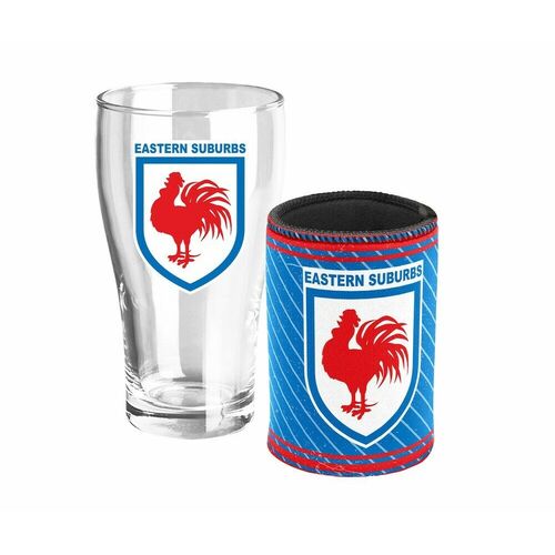 Sydney Roosters NRL Heritage Team Logo Pint Beer Glass & Cooler Gift Set!