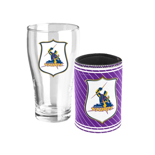 Melbourne Storm NRL Heritage Team Logo Pint Beer Glass & Cooler Gift Set!