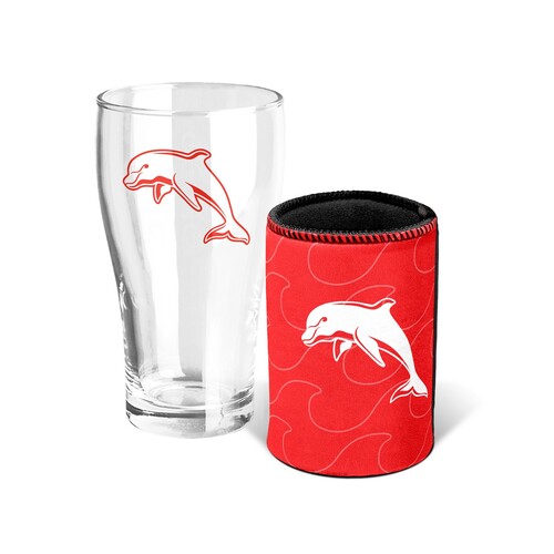 Dolphins NRL Heritage Team Logo Pint Beer Glass & Cooler Gift Set!
