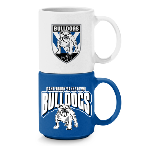 Canterbury Bulldogs NRL Set of 2 Stackable Ceramic Coffee Mugs Cups!