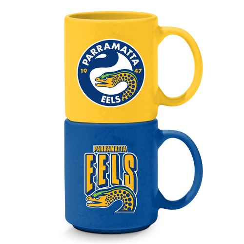 Parramatta Eels NRL Set of 2 Stackable Ceramic Coffee Mugs Cups!
