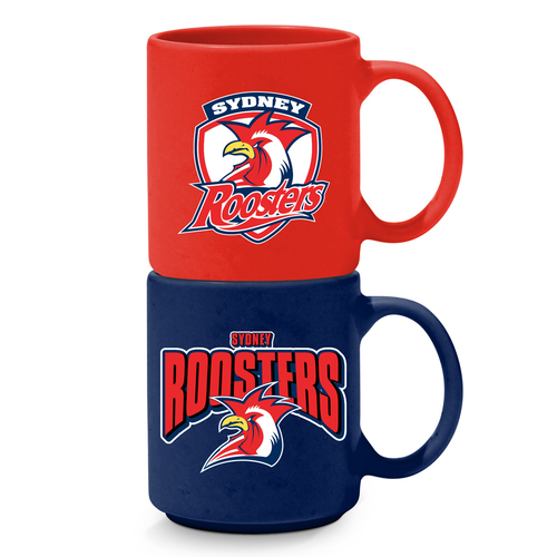 Sydney Roosters NRL Set of 2 Stackable Ceramic Coffee Mugs Cups!