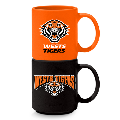 Wests Tigers NRL Set of 2 Stackable Ceramic Coffee Mugs Cups!