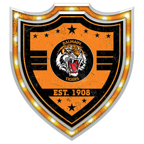 Balmain West Tigers ARL NRL Man Cave Bar Heritage Logo Light Up Shield Sign