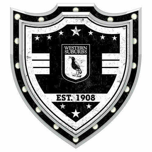 Western Suburbs Magpies ARL NRL Man Cave Bar Heritage Logo Light Up Shield Sign