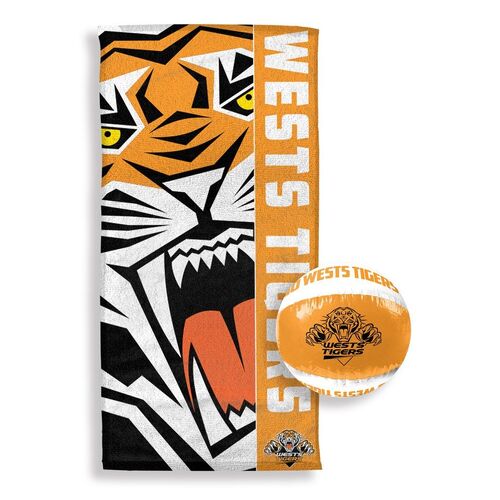 West Tigers NRL Bath Pool Beach Towel and Inflatable Beach Ball Pack