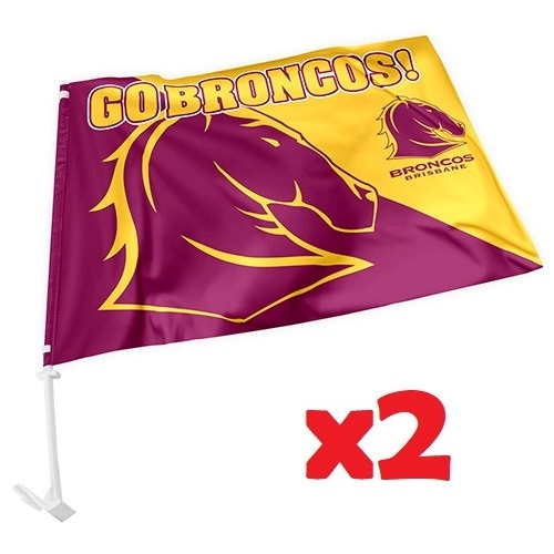 2 x Brisbane Broncos NRL Car Flag 30 cm x 49 cm!