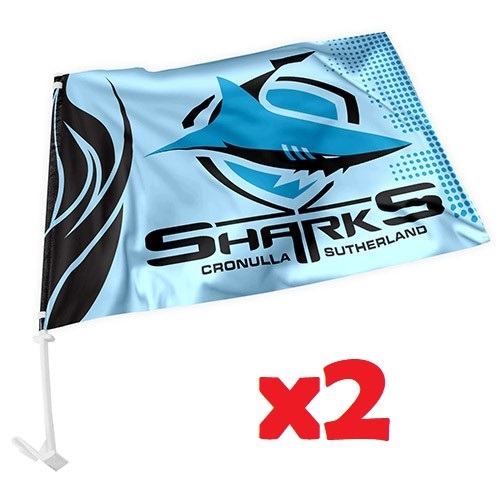 2 x Cronulla Sharks NRL Car Flag 30 cm x 49 cm!
