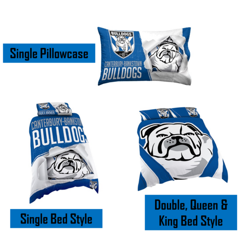 Canterbury Bulldogs NRL Pillow Quilt Cover Set: Single, Double, Queen & King Bed