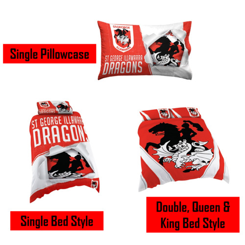 St George Dragons NRL Pillow Quilt Cover Set: Single, Double, Queen & King Bed