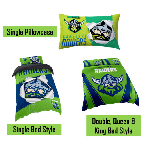 Canberra Raiders NRL Pillow Quilt Cover Set: Single, Double, Queen & King Bed