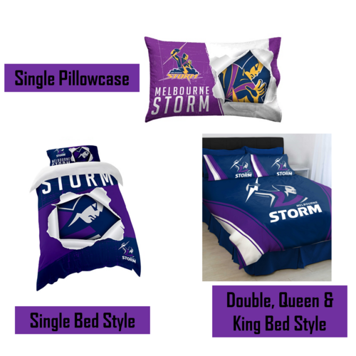 Melbourne Storm NRL Pillow Quilt Cover Set: Single, Double, Queen & King Bed