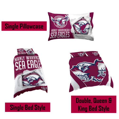 Manly Sea Eagles NRL Pillow Quilt Cover Set: Single, Double, Queen & King Bed