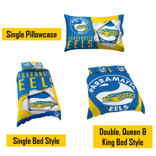 Parramatta Eels NRL Pillow Quilt Cover Set: Single, Double, Queen & King Bed