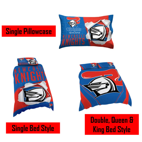 Newcastle Knights NRL Pillow Quilt Cover Set: Single, Double, Queen & King Bed