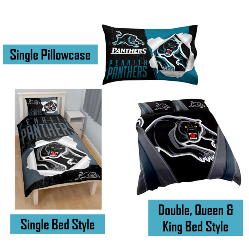 Penrith Panthers NRL Pillow Quilt Cover Set: Single, Double, Queen & King Bed